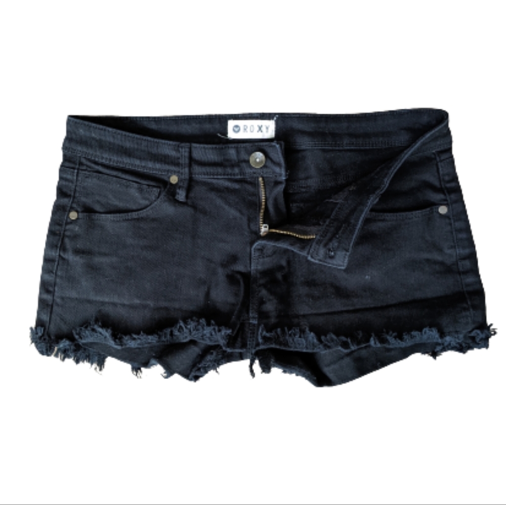 Roxy Black Denim Cutoff Short Shorts Size 28 - Picture 3 of 8